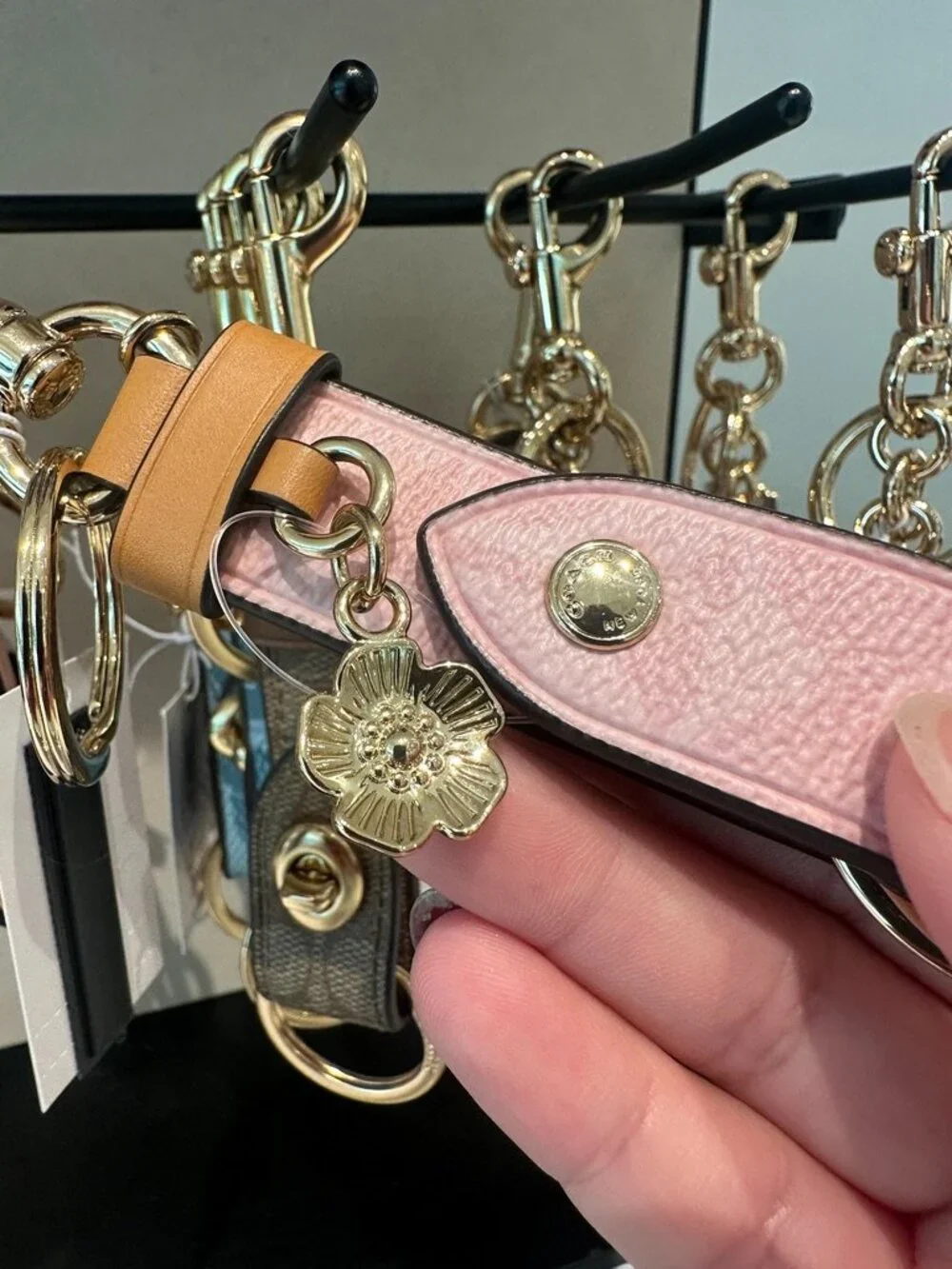 NWT Coach CEA24 Trigger Snap Bag Charm In Signature Canvas With Heart Charm Pink